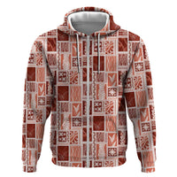 Vintage Aloha Block Quilt Hoodie Red Inspired Lei Motifs LT9 Zip Hoodie Red - Polynesian Pride