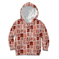 Vintage Aloha Block Quilt Kid Hoodie Red Inspired Lei Motifs - Polynesian Pride