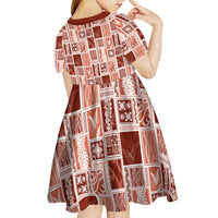 Vintage Aloha Block Quilt Kid Short Sleeve Dress Red Inspired Lei Motifs - Polynesian Pride
