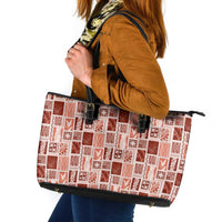 Vintage Aloha Block Quilt Leather Tote Bag Red Inspired Lei Motifs LT9 Red - Polynesian Pride