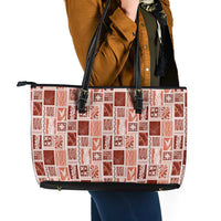 Vintage Aloha Block Quilt Leather Tote Bag Red Inspired Lei Motifs LT9 - Polynesian Pride