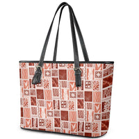 Vintage Aloha Block Quilt Leather Tote Bag Red Inspired Lei Motifs LT9 - Polynesian Pride