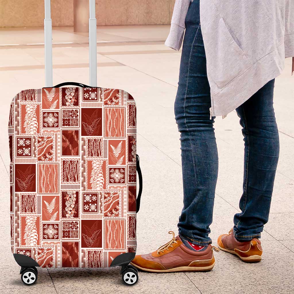 Vintage Aloha Block Quilt Luggage Cover Red Inspired Lei Motifs LT9 Red - Polynesian Pride