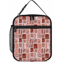 Vintage Aloha Block Quilt Lunch Bag Red Inspired Lei Motifs LT9 10.2 × 8.3 × 4.3 inch Red - Polynesian Pride