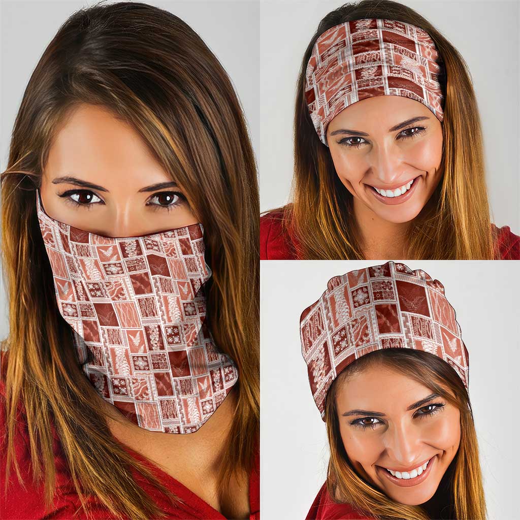 Vintage Aloha Block Quilt Neck Gaiter Red Inspired Lei Motifs - Polynesian Pride