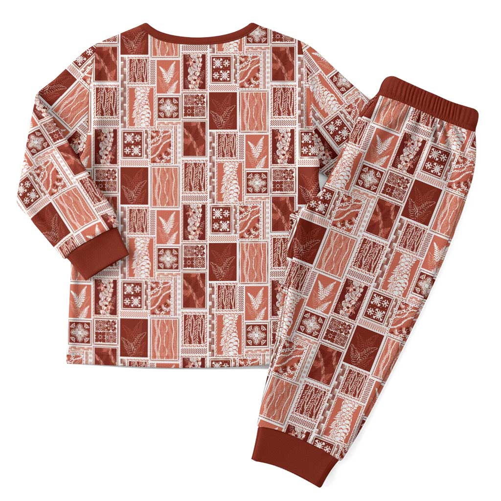 Vintage Aloha Block Quilt Christmas Pajama Set Red Inspired Lei Motifs - Polynesian Pride