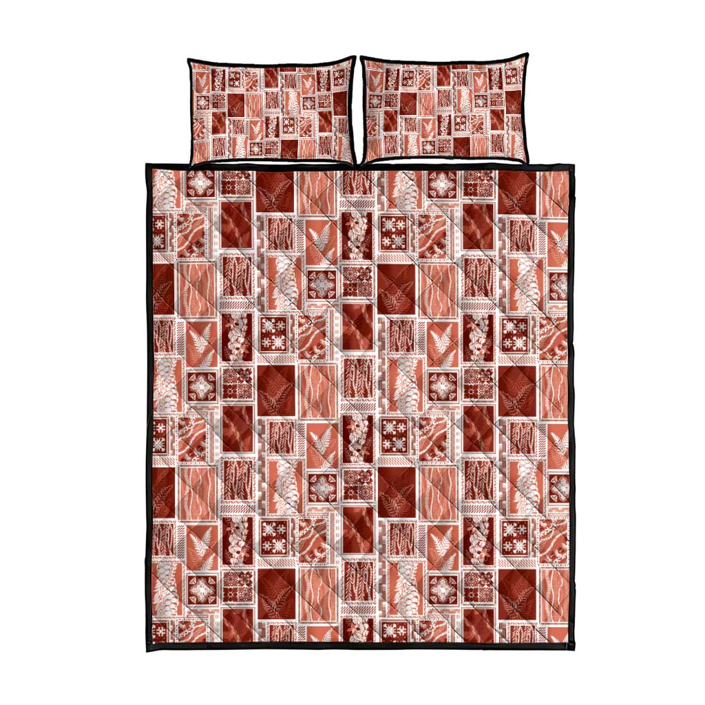 Vintage Aloha Block Quilt Quilt Bed Set Red Inspired Lei Motifs - Polynesian Pride