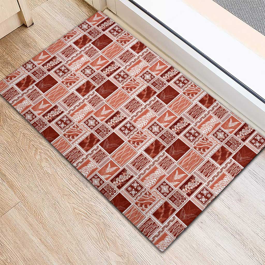 Vintage Aloha Block Quilt Rubber Doormat Red Inspired Lei Motifs - Polynesian Pride