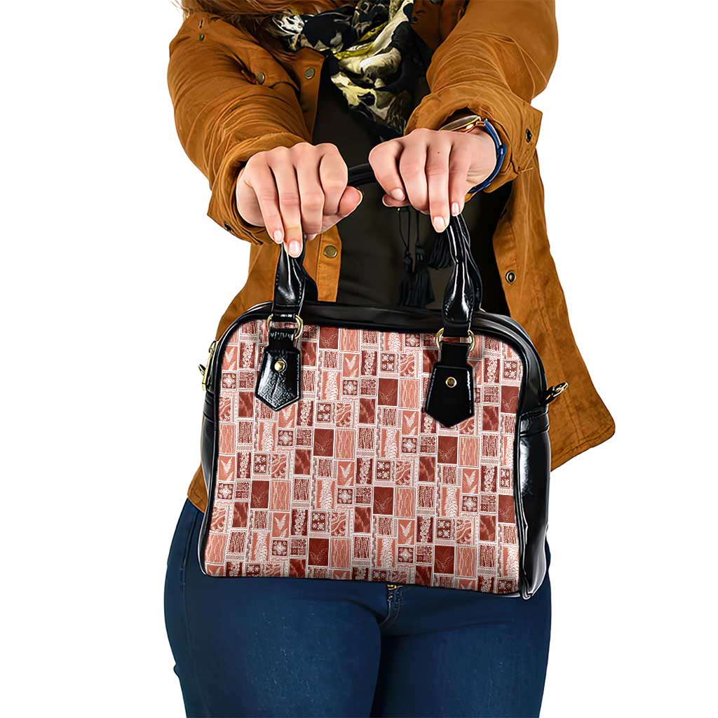 Vintage Aloha Block Quilt Shoulder Handbag Red Inspired Lei Motifs - Polynesian Pride