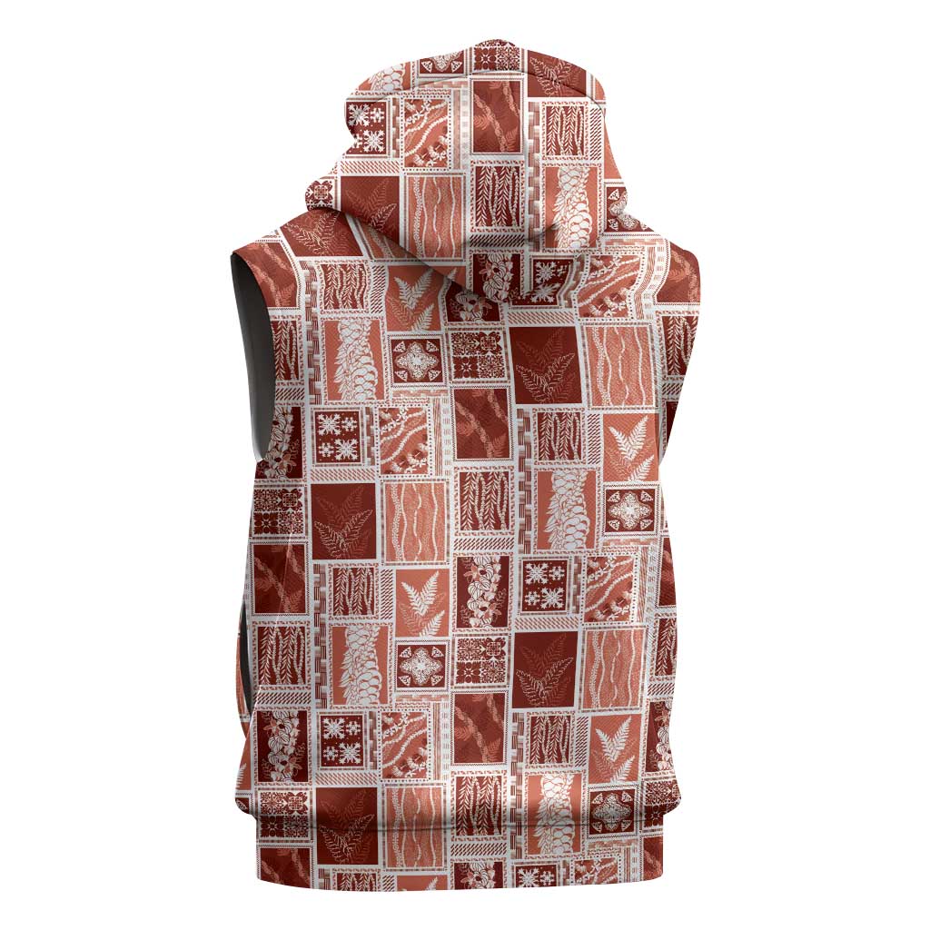 Vintage Aloha Block Quilt Sleeveless Hoodie Red Inspired Lei Motifs - Polynesian Pride