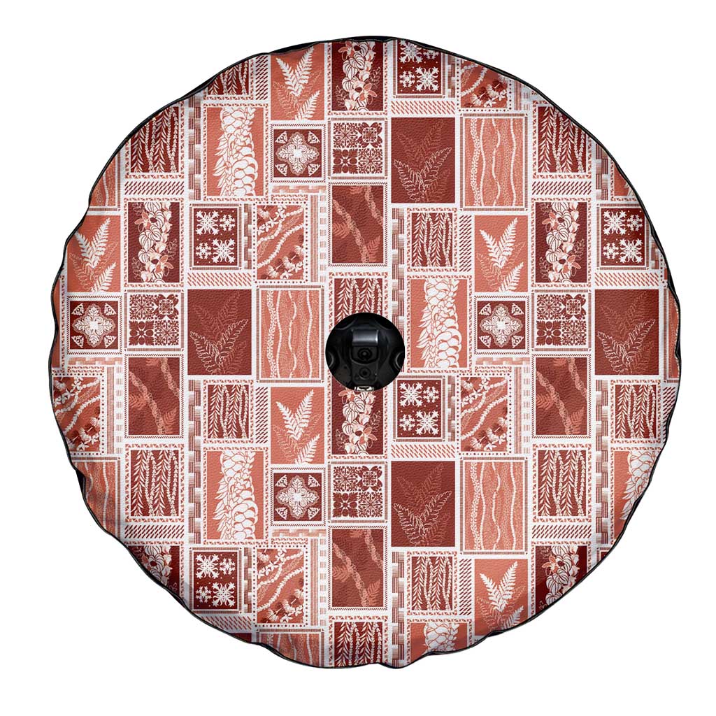 Vintage Aloha Block Quilt Spare Tire Cover Red Inspired Lei Motifs - Polynesian Pride