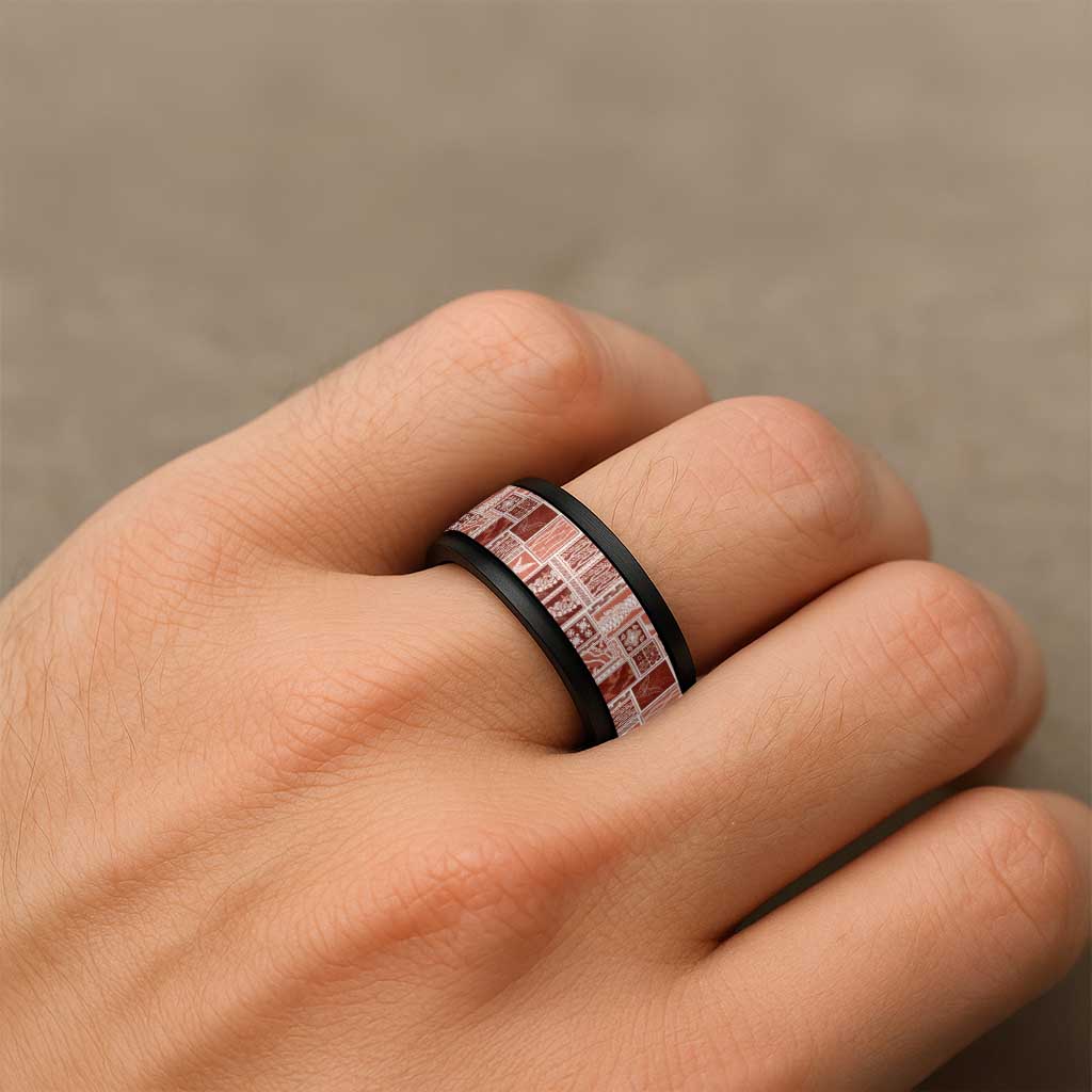 Vintage Aloha Block Quilt Spinner Ring Red Inspired Lei Motifs - Polynesian Pride