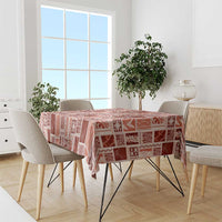 Vintage Aloha Block Quilt Tablecloth Red Inspired Lei Motifs - Polynesian Pride