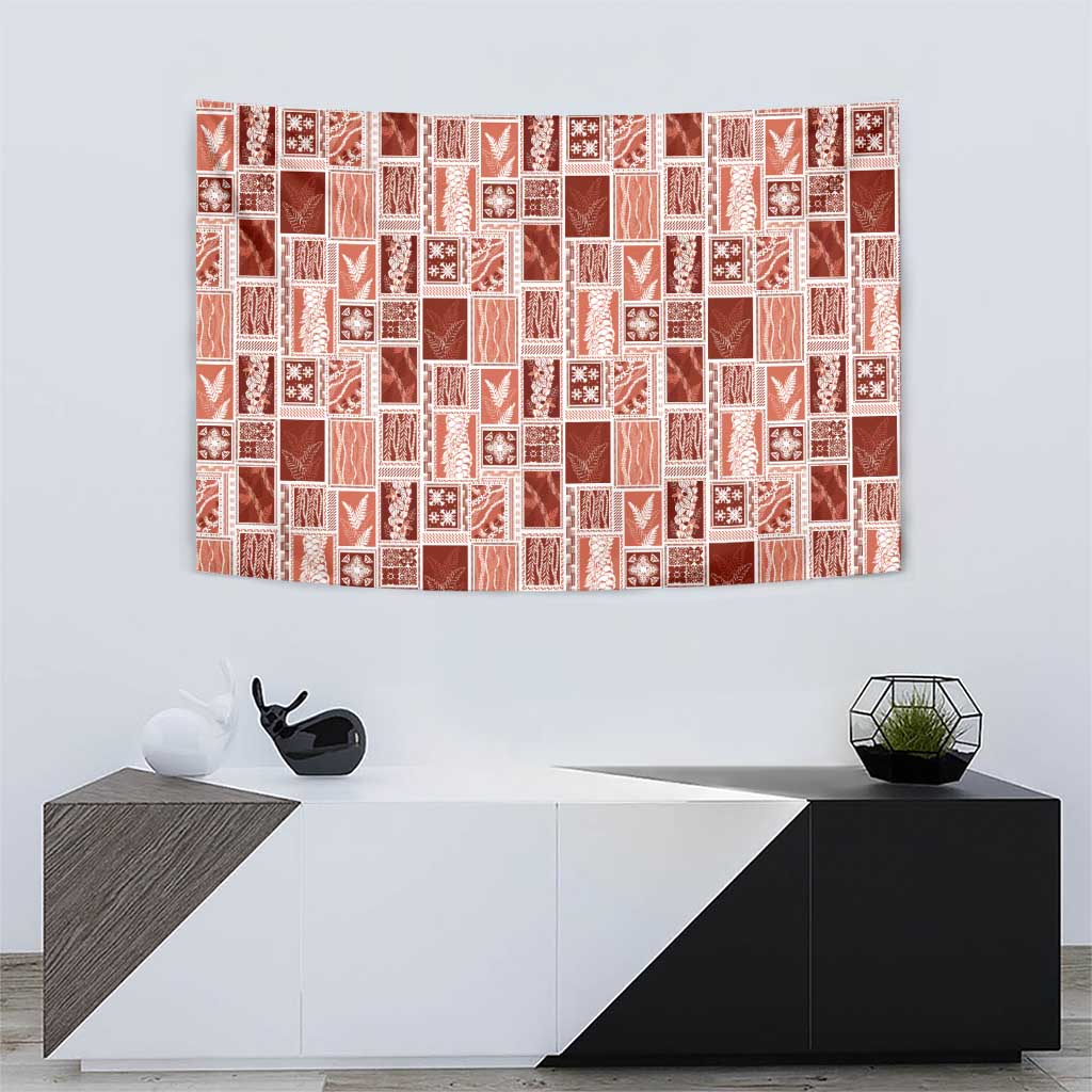 Vintage Aloha Block Quilt Tapestry Red Inspired Lei Motifs - Polynesian Pride