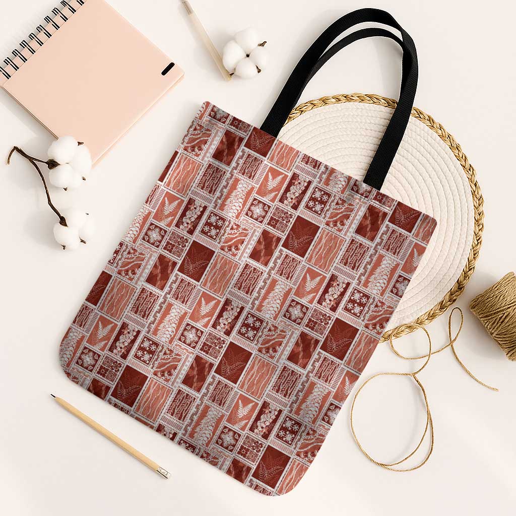Vintage Aloha Block Quilt Tote Bag Red Inspired Lei Motifs - Polynesian Pride