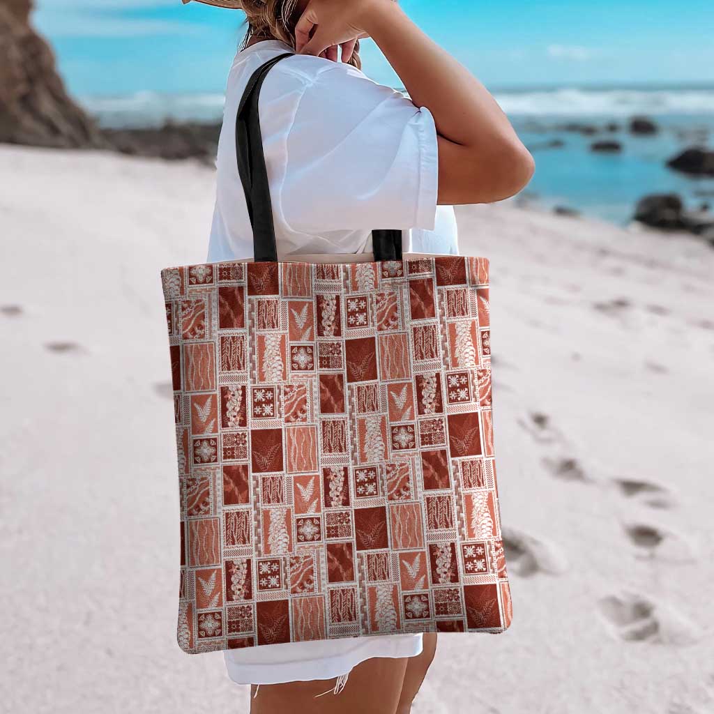 Vintage Aloha Block Quilt Tote Bag Red Inspired Lei Motifs - Polynesian Pride