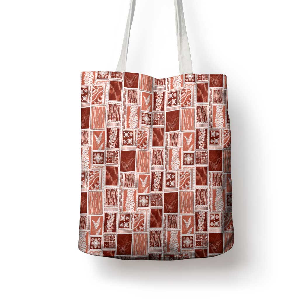 Vintage Aloha Block Quilt Tote Bag Red Inspired Lei Motifs - Polynesian Pride