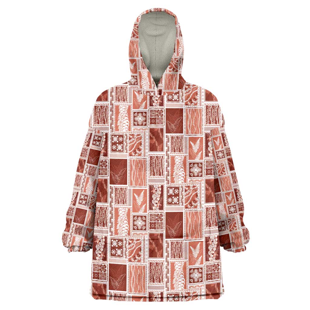 Vintage Aloha Block Quilt Wearable Blanket Hoodie Red Inspired Lei Motifs LT9 One Size Red - Polynesian Pride