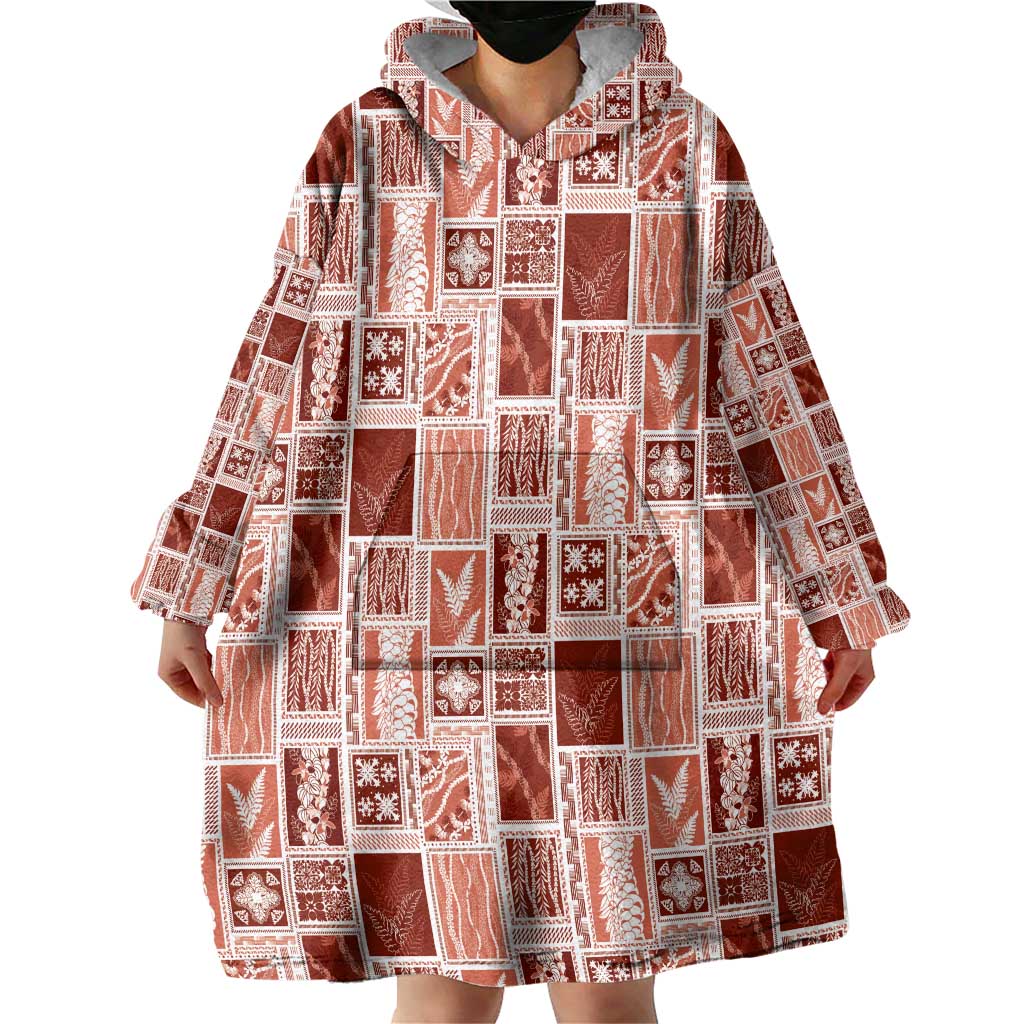 Vintage Aloha Block Quilt Wearable Blanket Hoodie Red Inspired Lei Motifs LT9 - Polynesian Pride
