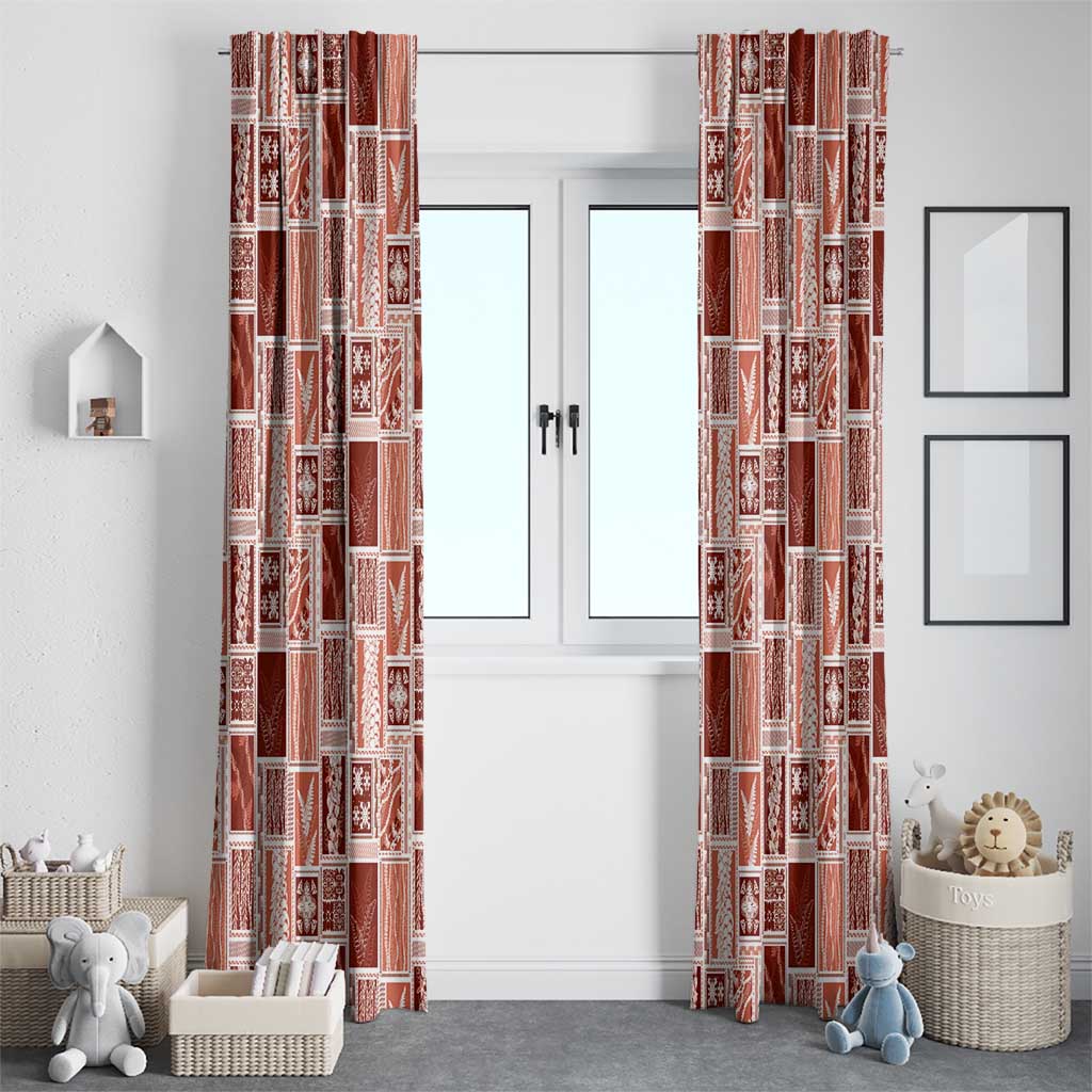 Vintage Aloha Block Quilt Window Curtain Red Inspired Lei Motifs - Polynesian Pride