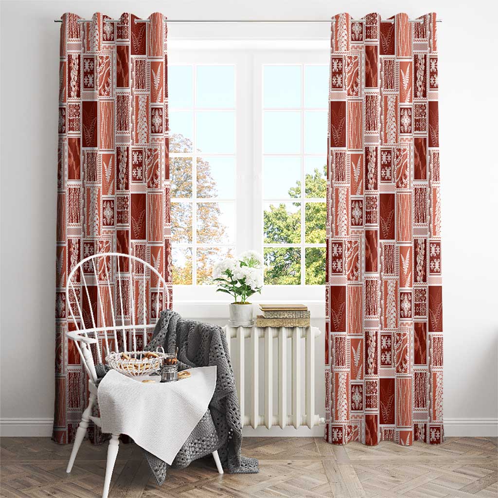 Vintage Aloha Block Quilt Window Curtain Red Inspired Lei Motifs - Polynesian Pride