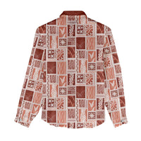Vintage Aloha Block Quilt Women Casual Shirt Red Inspired Lei Motifs - Polynesian Pride