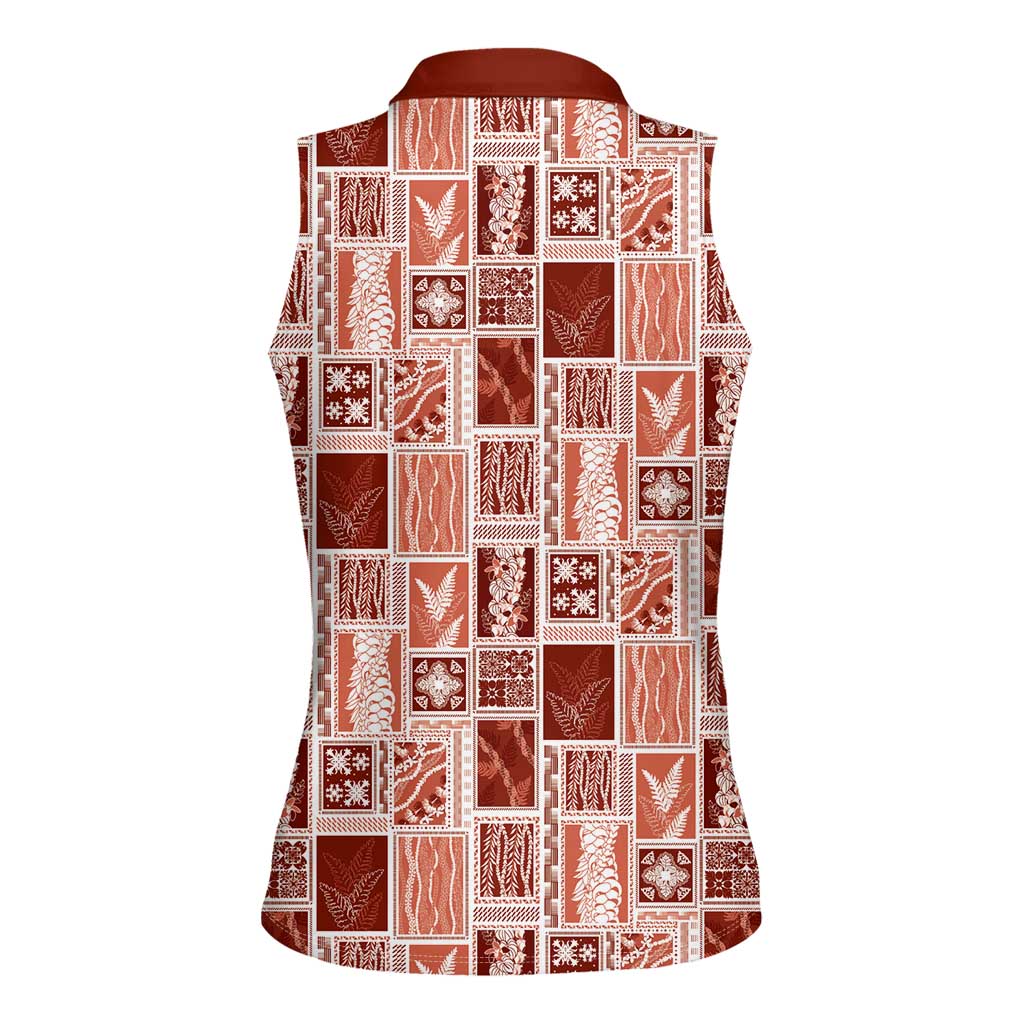 Vintage Aloha Block Quilt Women Sleeveless Polo Shirt Red Inspired Lei Motifs LT9 - Polynesian Pride