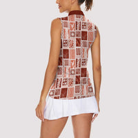 Vintage Aloha Block Quilt Women Sleeveless Polo Shirt Red Inspired Lei Motifs LT9 - Polynesian Pride