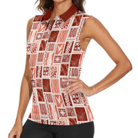 Vintage Aloha Block Quilt Women Sleeveless Polo Shirt Red Inspired Lei Motifs LT9 - Polynesian Pride