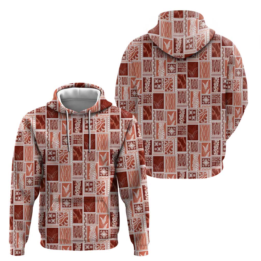 Vintage Aloha Block Quilt Zip Hoodie Red Inspired Lei Motifs - Polynesian Pride