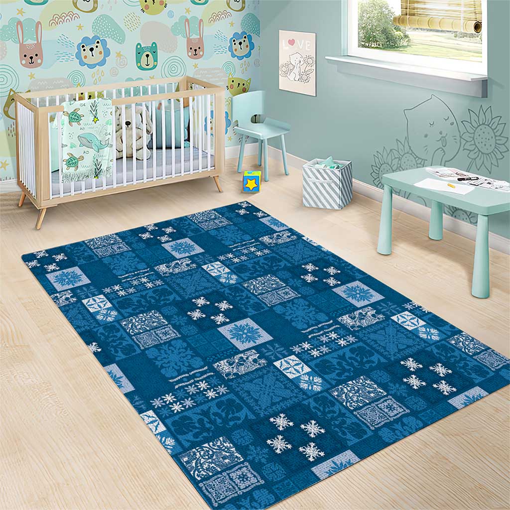 Vintage Hawaiian Quilting Patterns Area Rug Blue Style Tribal Fabric Patchwork - Polynesian Pride