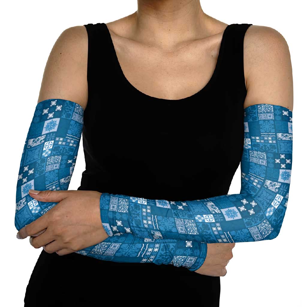 Vintage Hawaiian Quilting Patterns Arm Sleeves Blue Style Tribal Fabric Patchwork - Polynesian Pride