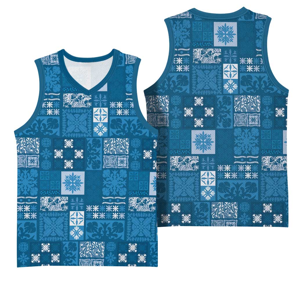 Vintage Hawaiian Quilting Patterns Basketball Jersey Blue Style Tribal Fabric Patchwork - Polynesian Pride