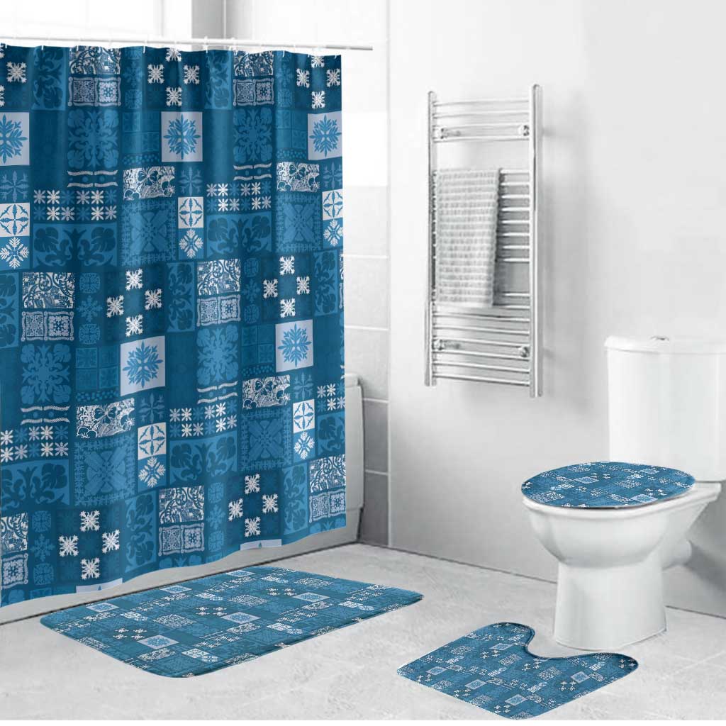 Vintage Hawaiian Quilting Patterns Bathroom Set Blue Style Tribal Fabric Patchwork - Polynesian Pride