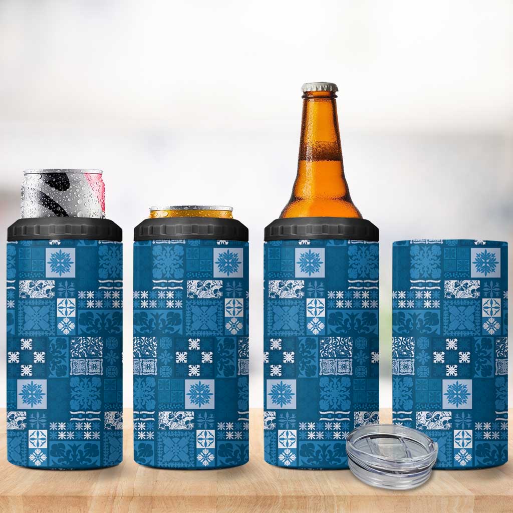 Vintage Hawaiian Quilting Patterns 4 in 1 Can Cooler Tumbler Blue Style Tribal Fabric Patchwork - Polynesian Pride