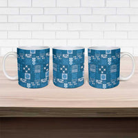 Vintage Hawaiian Quilting Patterns Ceramic Mug Blue Style Tribal Fabric Patchwork - Polynesian Pride