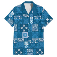 Vintage Hawaiian Quilting Patterns Family Matching Long Sleeve Bodycon Dress and Hawaiian Shirt Blue Style Tribal Fabric Patchwork - Polynesian Pride