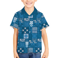 Vintage Hawaiian Quilting Patterns Family Matching Mermaid Dress and Hawaiian Shirt Blue Style Tribal Fabric Patchwork - Polynesian Pride