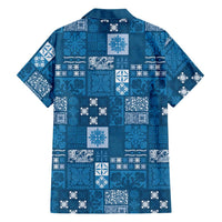 Vintage Hawaiian Quilting Patterns Family Matching Off Shoulder Short Dress and Hawaiian Shirt Blue Style Tribal Fabric Patchwork - Polynesian Pride