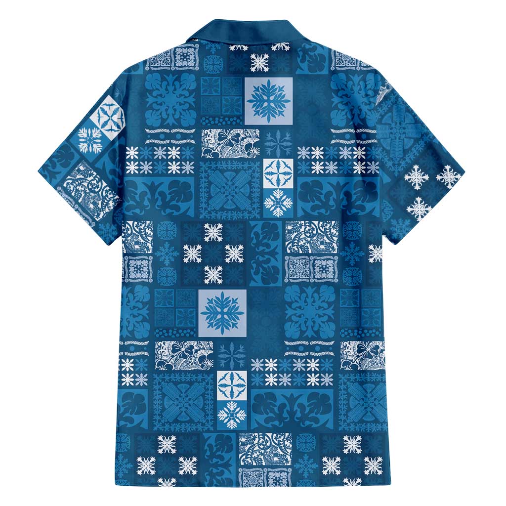 Vintage Hawaiian Quilting Patterns Family Matching Summer Maxi Dress and Hawaiian Shirt Blue Style Tribal Fabric Patchwork - Polynesian Pride