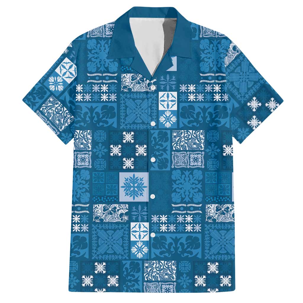 Vintage Hawaiian Quilting Patterns Hawaiian Shirt Blue Style Tribal Fabric Patchwork - Polynesian Pride
