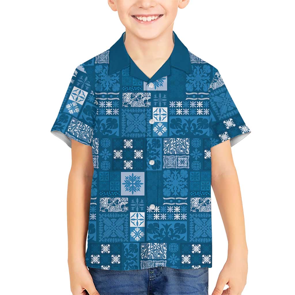 Vintage Hawaiian Quilting Patterns Hawaiian Shirt Blue Style Tribal Fabric Patchwork - Polynesian Pride