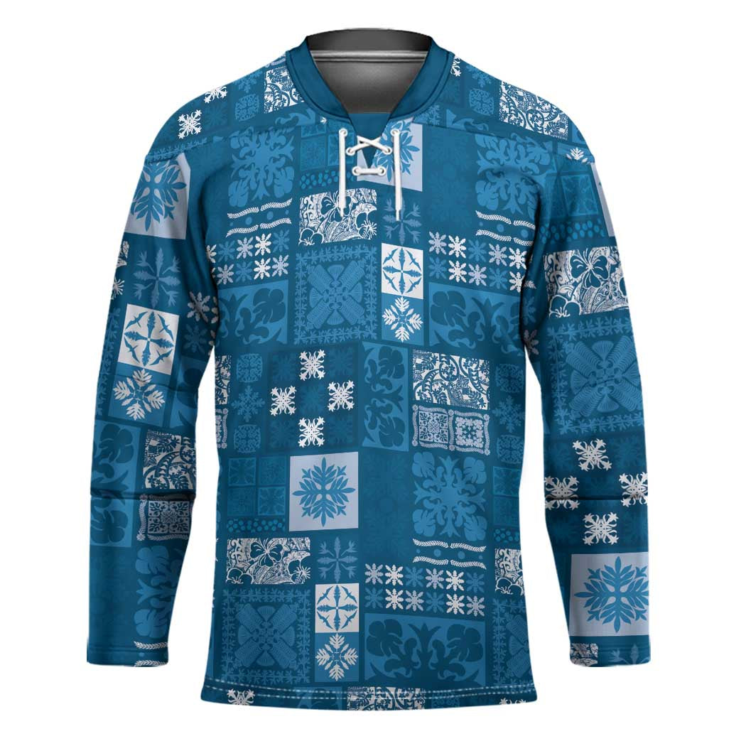 Vintage Hawaiian Quilting Patterns Hockey Jersey Blue Style Tribal Fabric Patchwork - Polynesian Pride