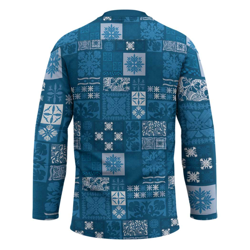 Vintage Hawaiian Quilting Patterns Hockey Jersey Blue Style Tribal Fabric Patchwork - Polynesian Pride