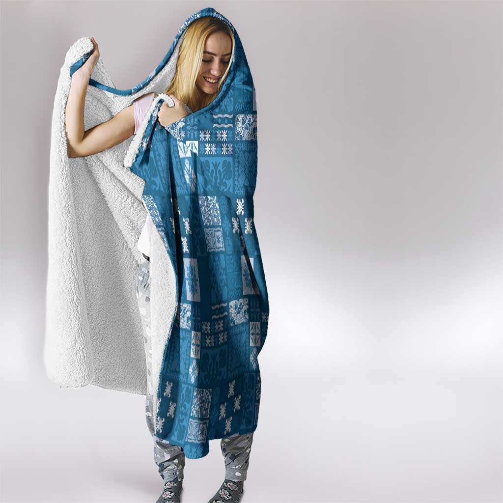 Vintage Hawaiian Quilting Patterns Hooded Blanket Blue Style Tribal Fabric Patchwork - Polynesian Pride