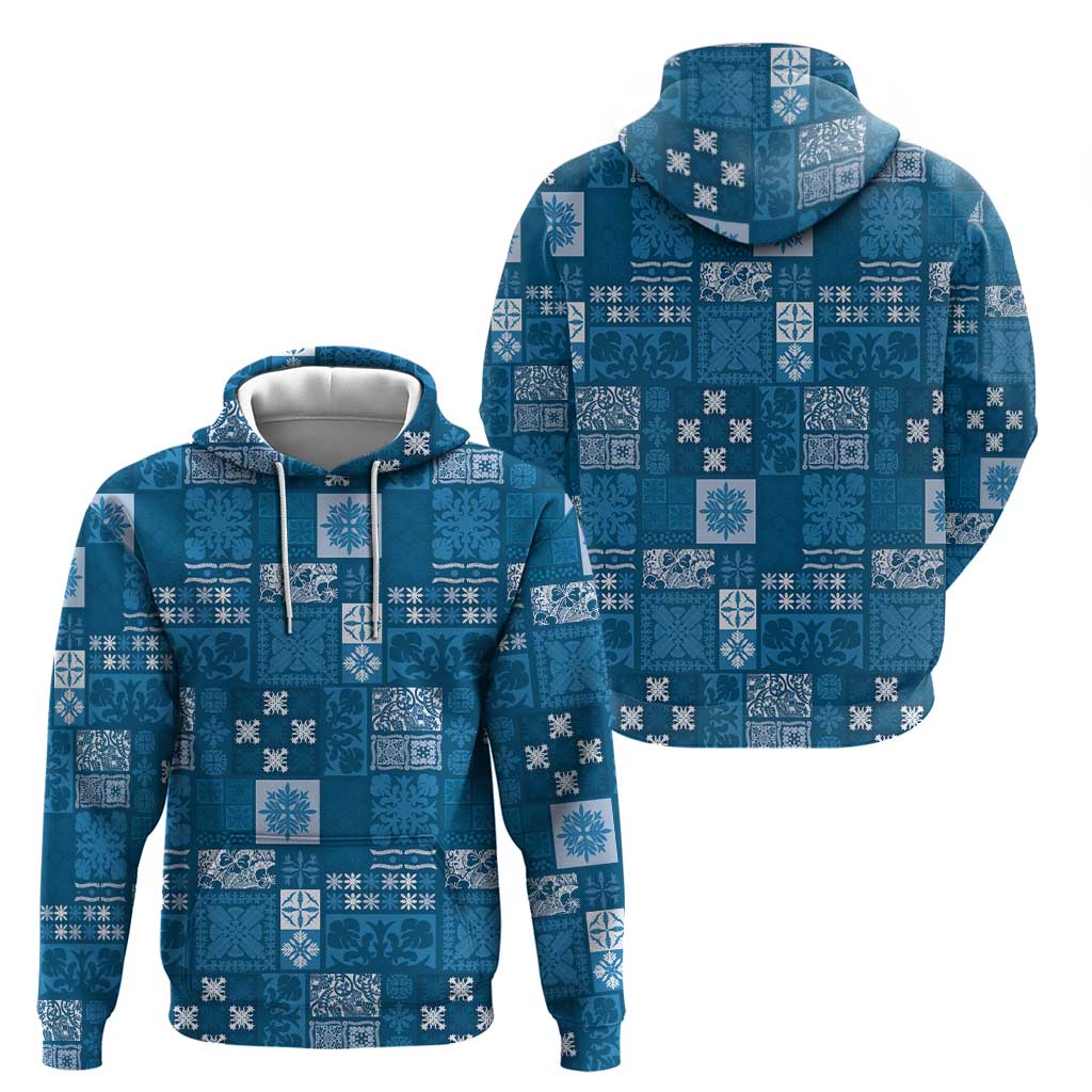 Vintage Hawaiian Quilting Patterns Hoodie Blue Style Tribal Fabric Patchwork - Polynesian Pride