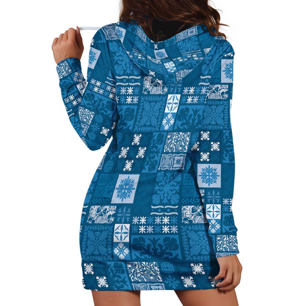 Vintage Hawaiian Quilting Patterns Hoodie Dress Blue Style Tribal Fabric Patchwork - Polynesian Pride