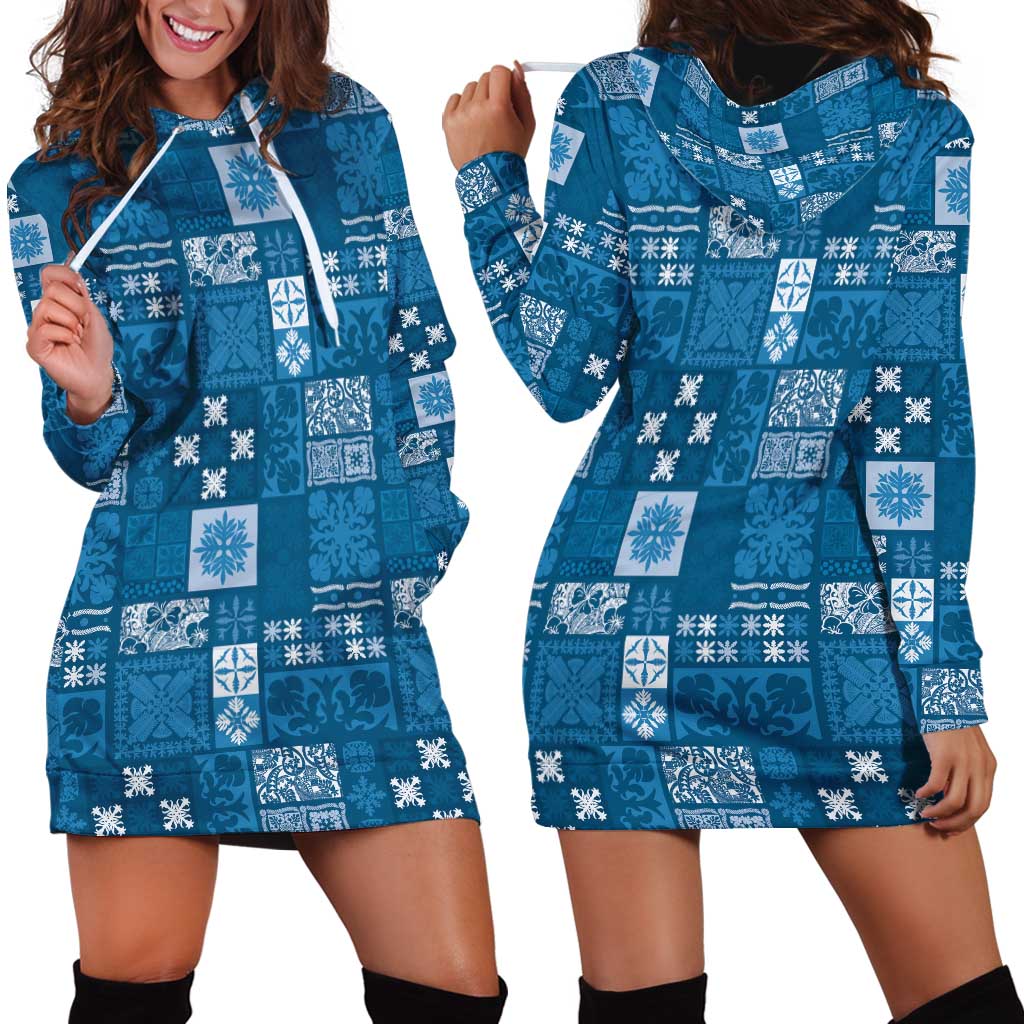 Vintage Hawaiian Quilting Patterns Hoodie Dress Blue Style Tribal Fabric Patchwork - Polynesian Pride
