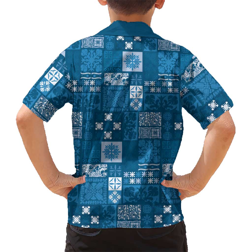 Vintage Hawaiian Quilting Patterns Kid Hawaiian Shirt Blue Style Tribal Fabric Patchwork - Polynesian Pride
