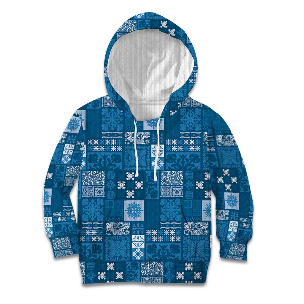 Vintage Hawaiian Quilting Patterns Kid Hoodie Blue Style Tribal Fabric Patchwork - Polynesian Pride